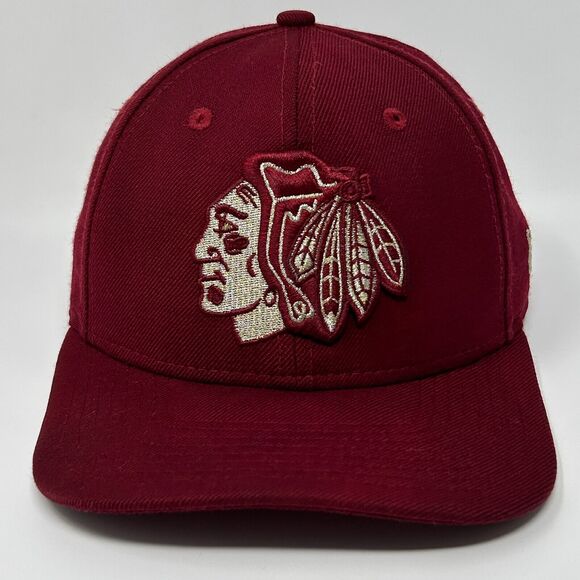 Chicago Blackhawks Hat Cap New Era NHL Hockey 6 Panel Wool Snapback Maroon Red - Picture 13 of 13